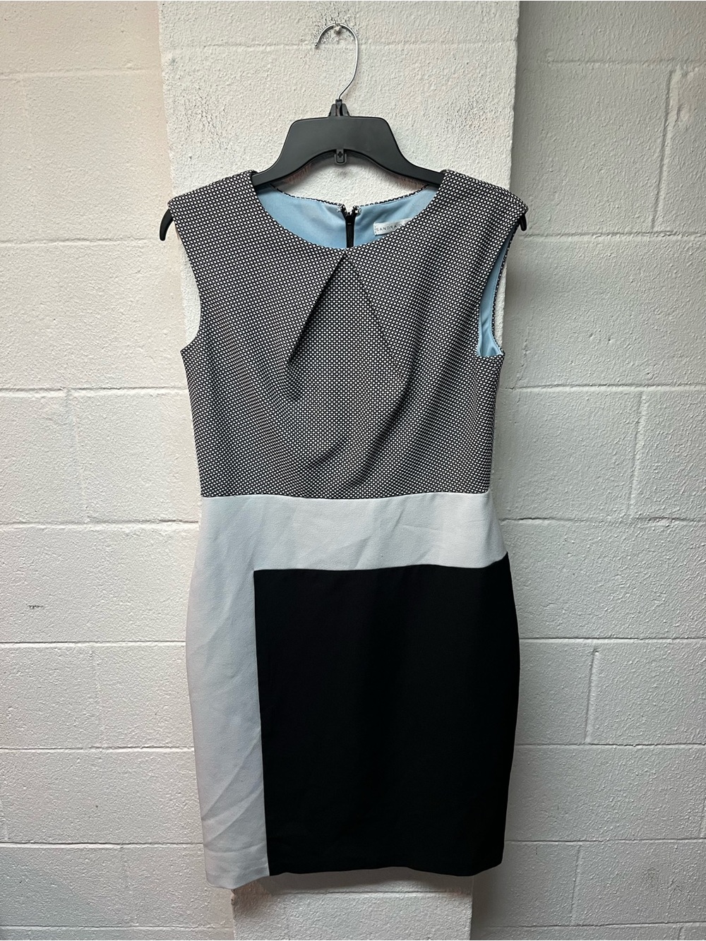 Sandra Darren Black and White Colorblock Midi Dress